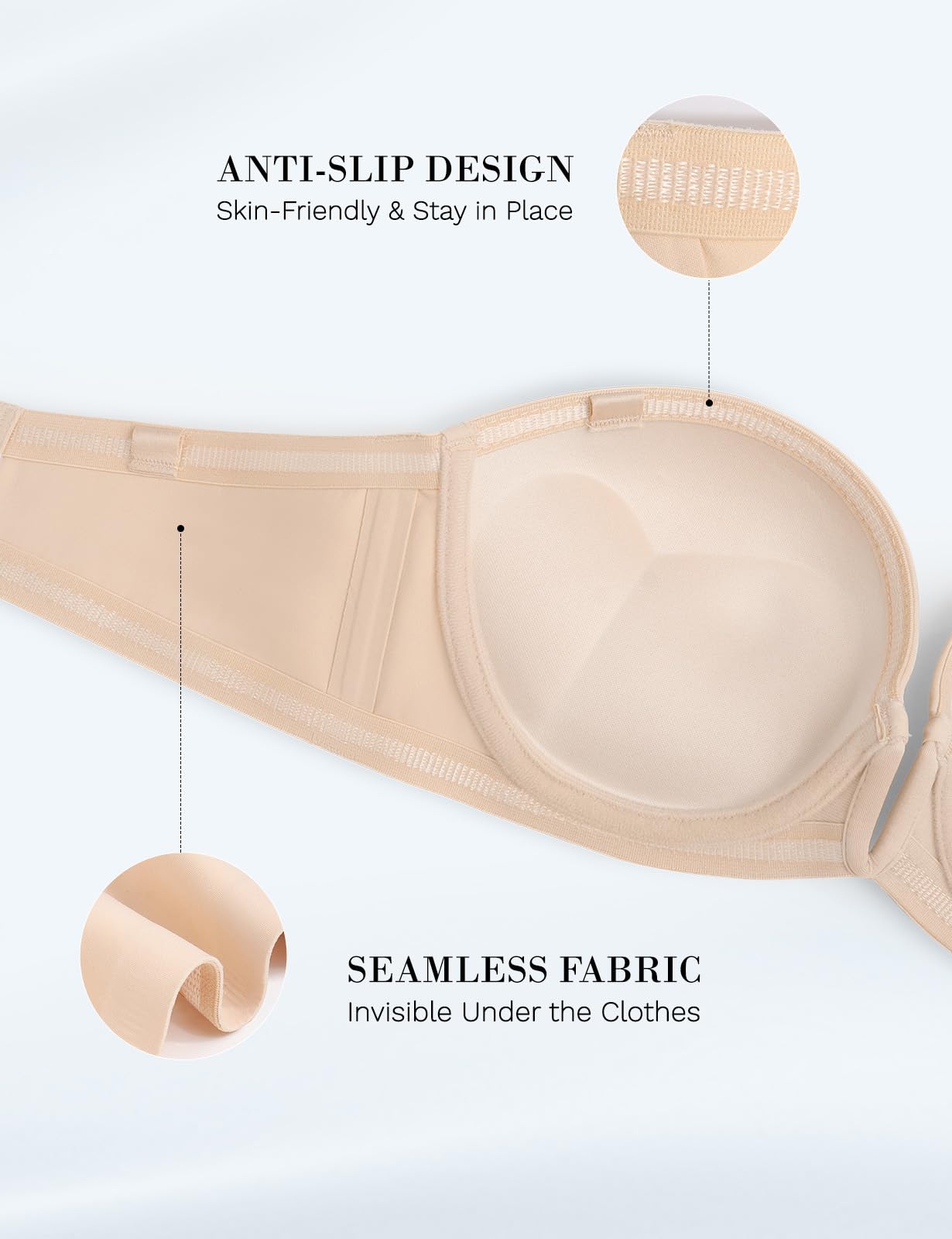 Upushall - Reggiseno senza spalline push up antiscivolo, scollo a V profondo, con ferretto, super imbottito, aggiunge 1 taglia di coppa | Ferretto, super imbottito, aggiungere 1 tazza