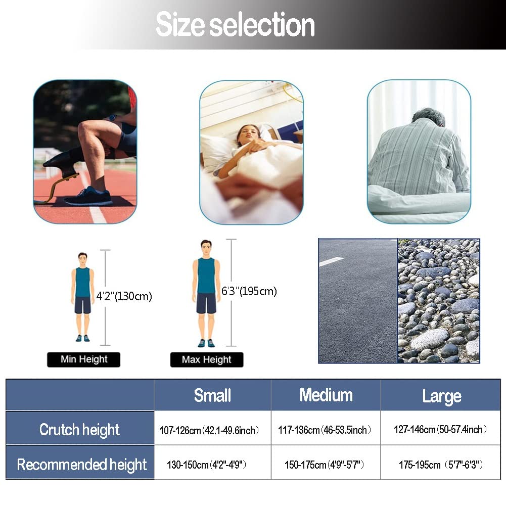 Muleta Axilar de Acero Inoxidable, Muletas para Caminar, Muletas Acolchadas con Resorte y Cómodas Almohadillas para Axilas, 1 Par (Size : M)