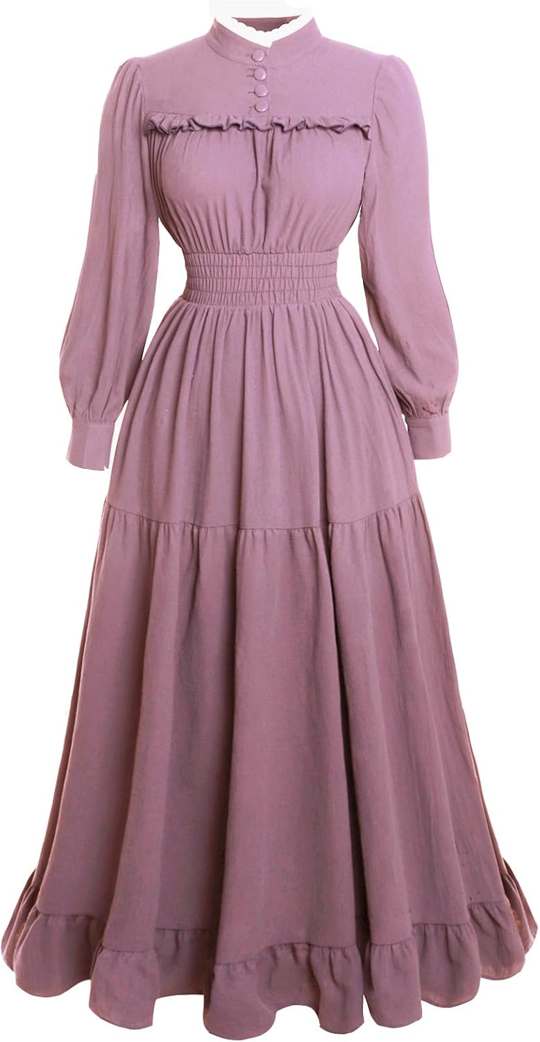 Vibsion Victorian Dress for Women 1800s Long Sleeve Edwardian Dresses Medieval Renaissance Costume