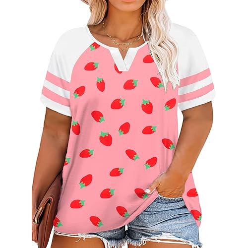 VISLILY Plus-Size Tops for Women Summer V Neck T Shirts Color Block Raglan Tees XL-4XL