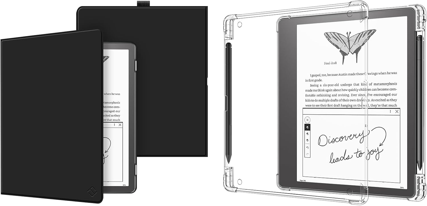 Fintie Case for Kindle Scribe 10.2 Inch (2022 Released) - Premium PU Leather Lightweight Book Folio Cover + Clear Soft Flexible Transparent TPU Skin Bumper Back Cover Shell with Pen Holder