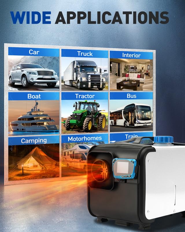 Riscaldatore di parcheggio diesel all-in-one da 5-8 kW 12 V, riscaldamento rapido con silenziatore, interruttore LCD, telecomando per camion, barca, rimorchio per auto, camper, auto da turismo, cam