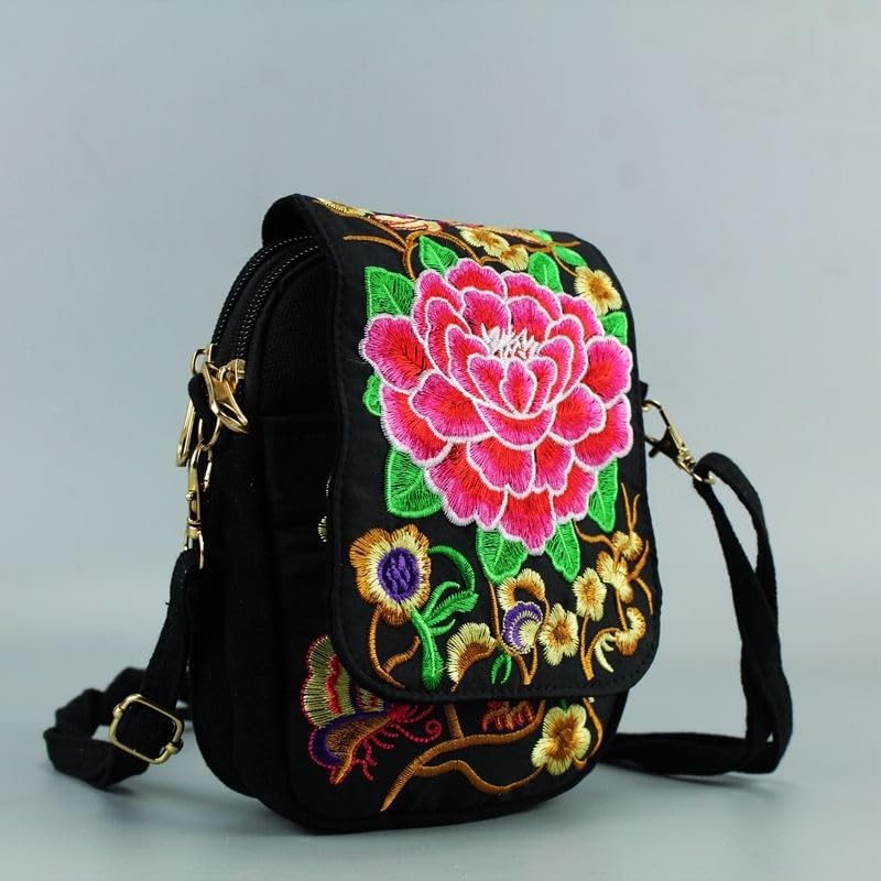 Women Shoulder Bag Travel Pouch Vintage Floral Embroidered Crossbody Zip Bag Embroidered Mobile Phone Bag4