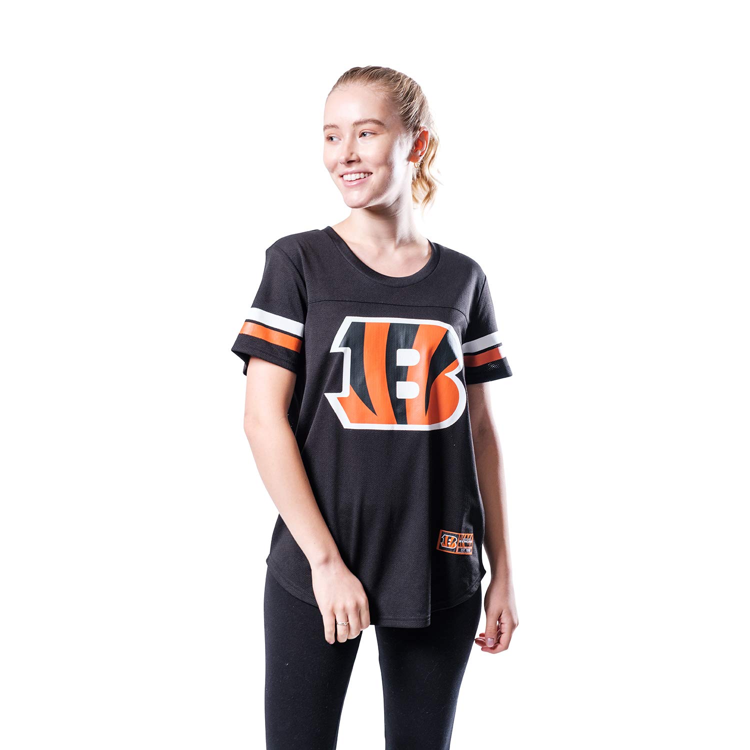 Ultra Game Women's Jersey T-shirt Mesh Varsity Stripe Tee Shirt Nfl NFL Women's Short Sleeve Mesh Jersey Top T-Shirt