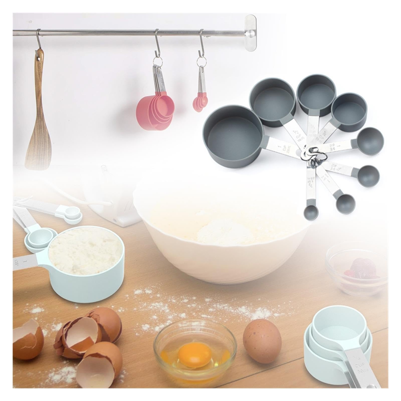 Set de cucharas y tazas medidoras 4/8pcs, utensilios de cocina de plastico