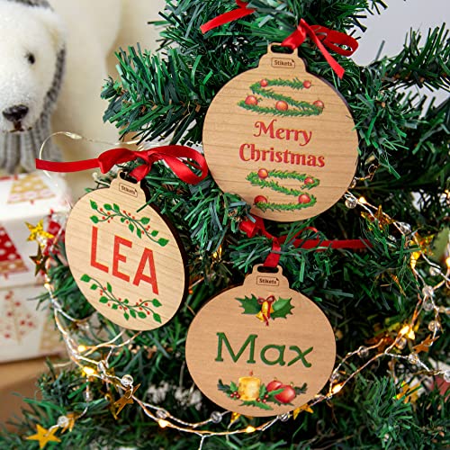 Personalised Wooden Christmas Balls in Color Stikets