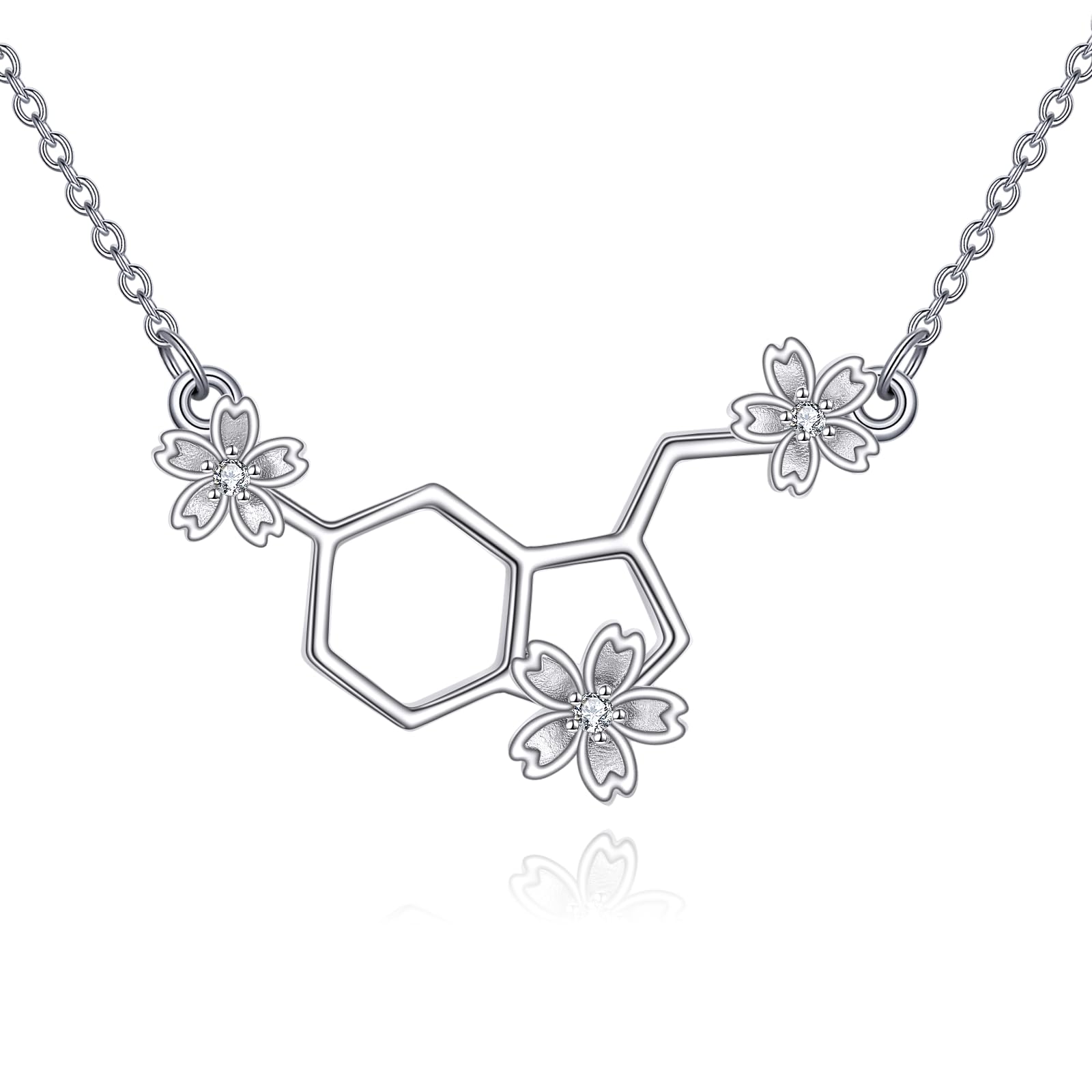 VadmansSterling Silver Molecular Serotonin Necklace Flower Necklace Dopamine Necklace Birthday Gifts for Women Chemistry Graduates Science Lovers