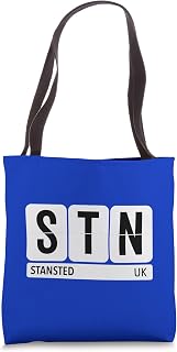 STN London Stansted Essex Travel Souvenir Black Text Tote Bag