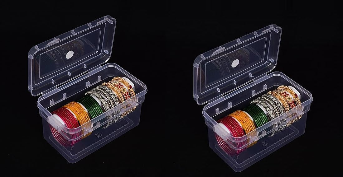 Mahganya Clear Plastic Bangle box For Women,Jewellery Box For Travelling,Poratble Chudi Organizer For Travel,Transparent One Rod Organiser For Bride,Cosmatics,Bracelets,Watches Pack of 2