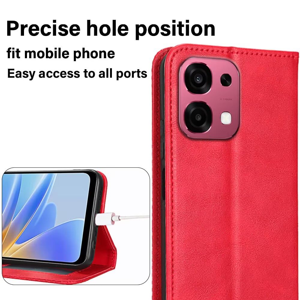 EASSGU Etui na telefon komórkowy do Oppo A6 Pro 5G (6,57 cala) Flip Folio PU skóra magnetyczna przełącznik etui ochronne [3 przegródki na karty] [1 portmonetka] Stand Case - czerwone