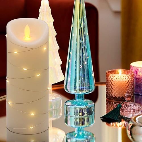 Miniatura 10 de DRomance Juego de 3 velas parpadeantes sin llama con temporizador remoto, funciona con pilas, velas LED de cera real, mecha 3D, luz amarilla,