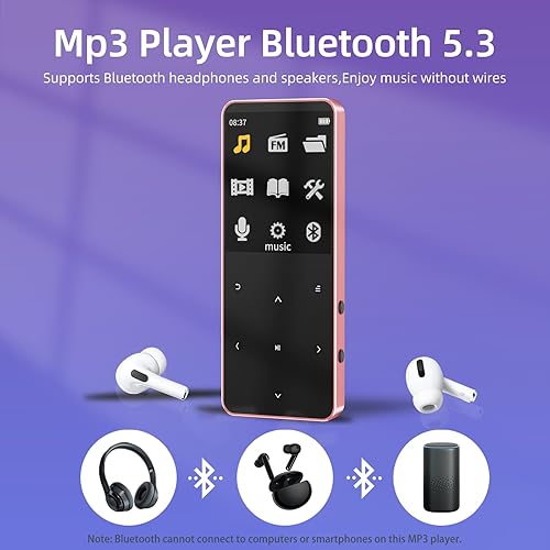 Miniatura 4 de Reproductor MP3 con Bluetooth 5.3, reproductor de música digital portátil MP3 con altavoz, radio FM, grabadora de voz, libro electrónico, botones