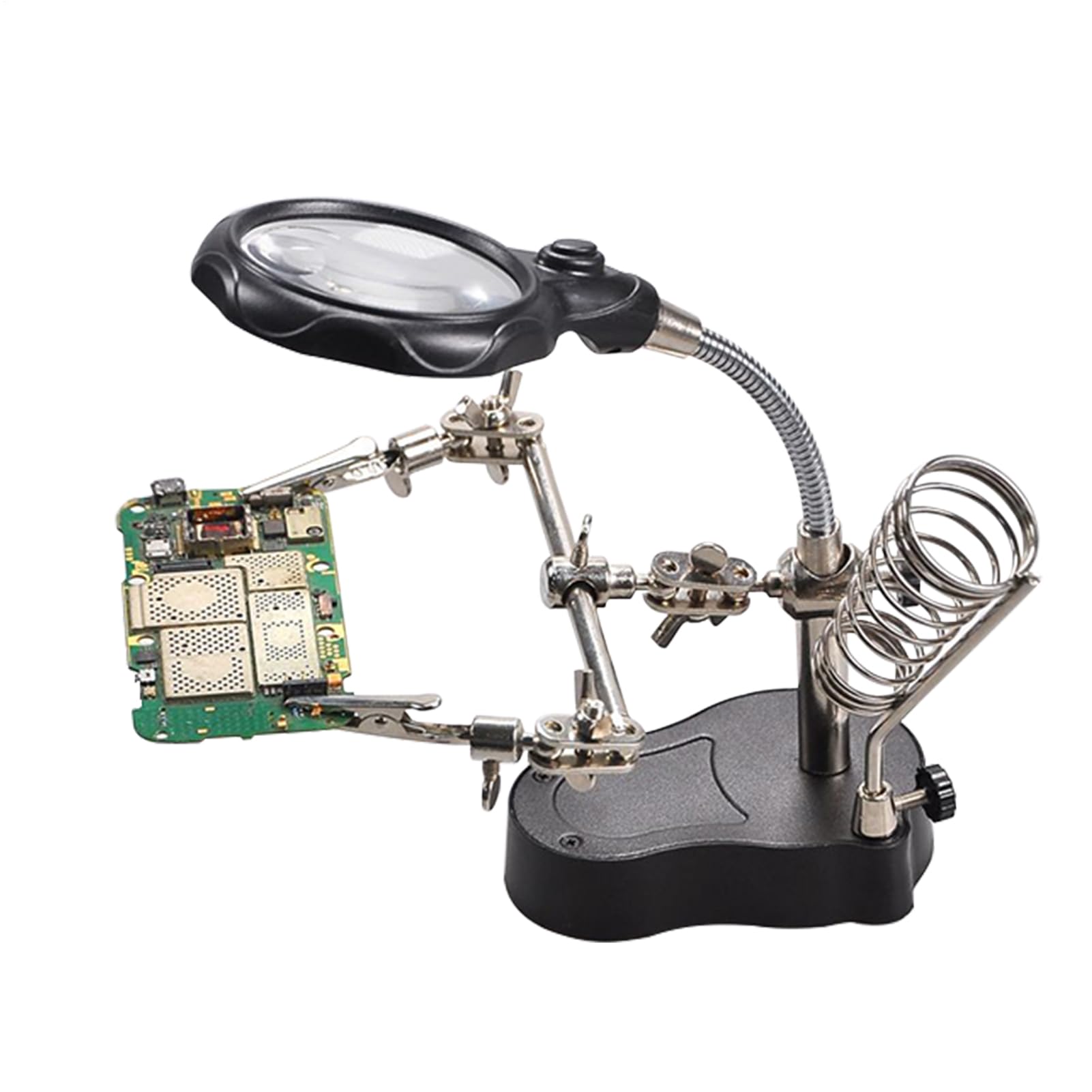 Lupa con soporte Manos Libres ajustable y luz LED para soldar circuitos
