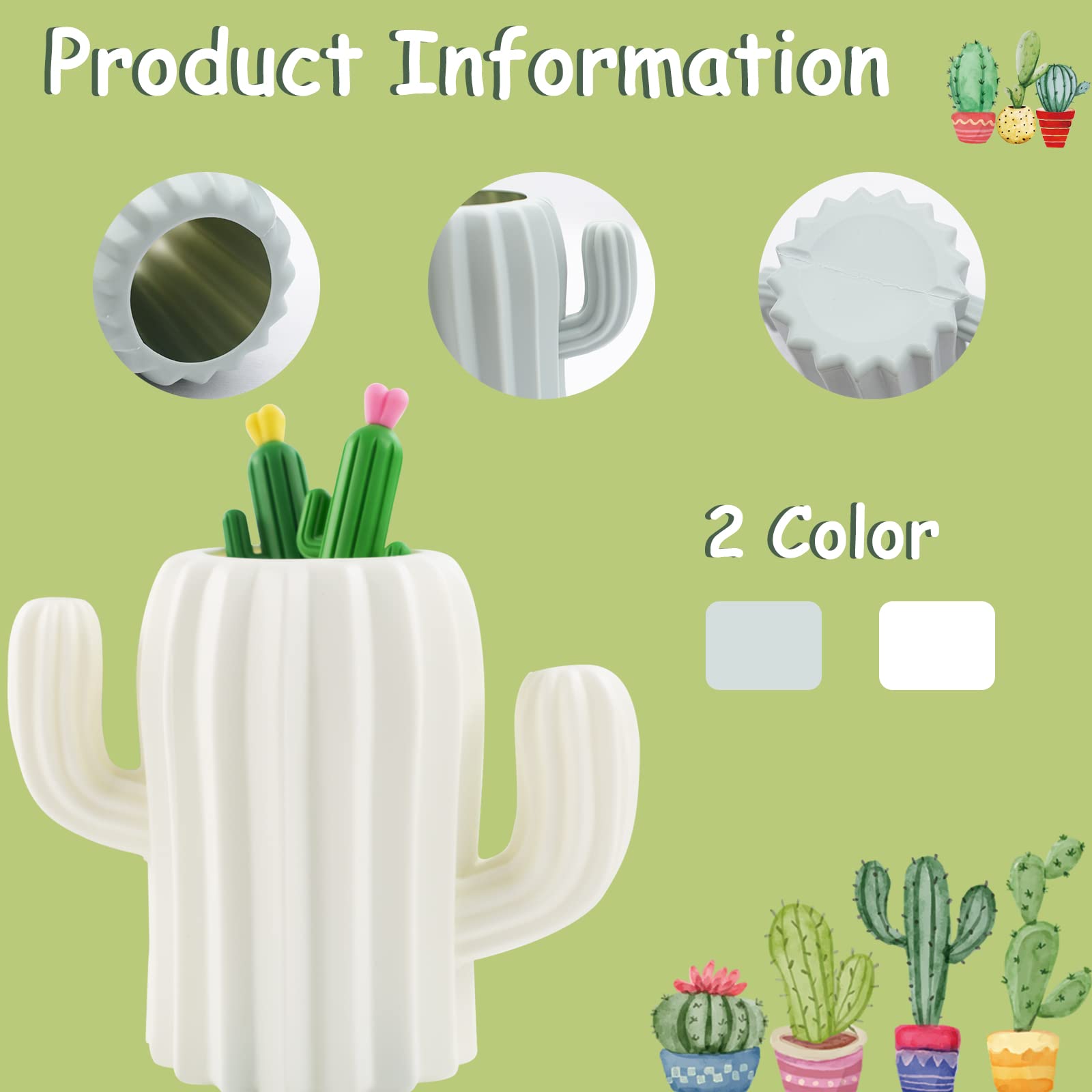CIOUYAOS 2-in-1 Cactus Pen Holder with 4 Gel Pens, Cute Kawaii Desk Accessories Storage Box for Makeup Stationery Brush Holder - Image 3
