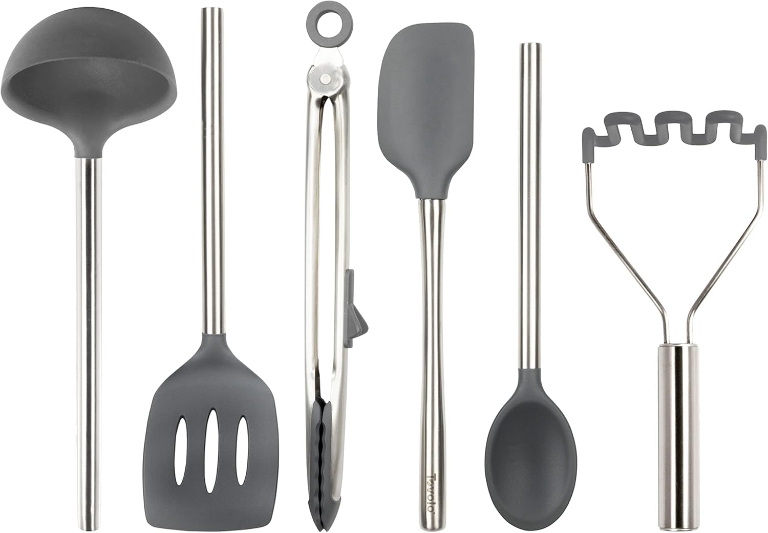 Tovolo Lot de 6 ustensiles de cuisine en silicone (anthracite) – Ustensiles de cuisine et gadgets essentiels pour la cuisson, la cuisine, la préparation des aliments, les grillades, la maison,