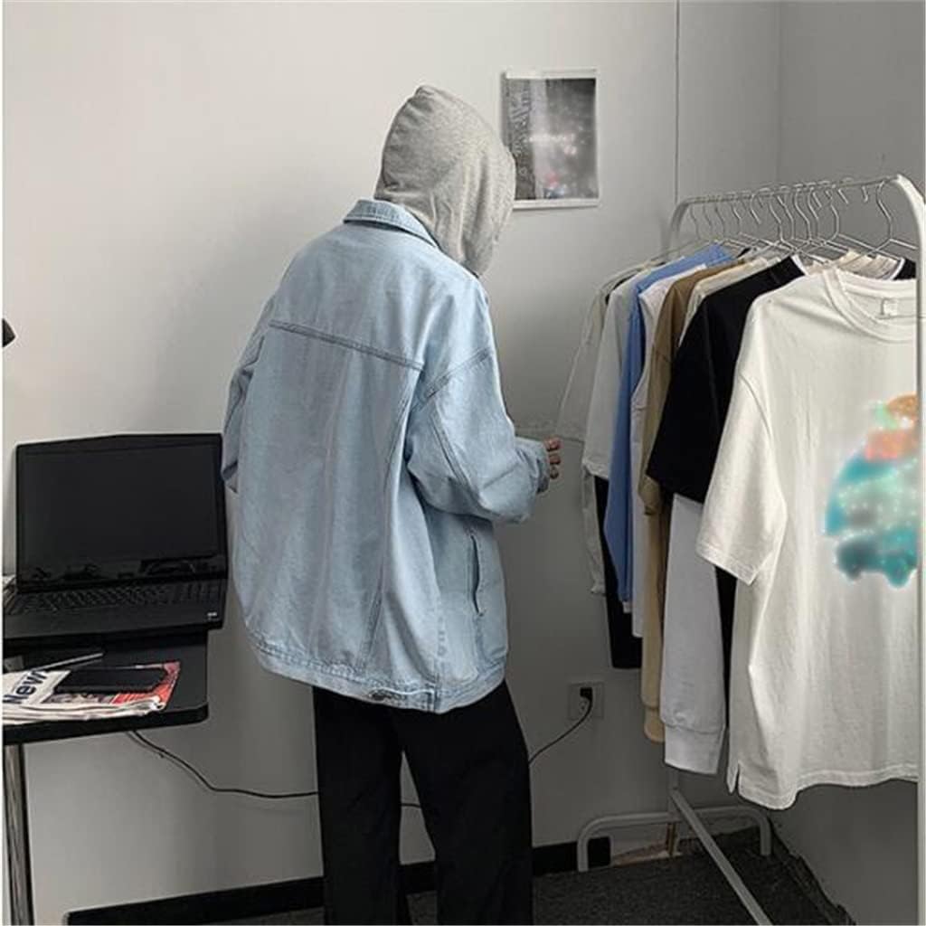 Fake Two Denim Jacket Hooded Male Trendy Loose Cargo Is Versatile