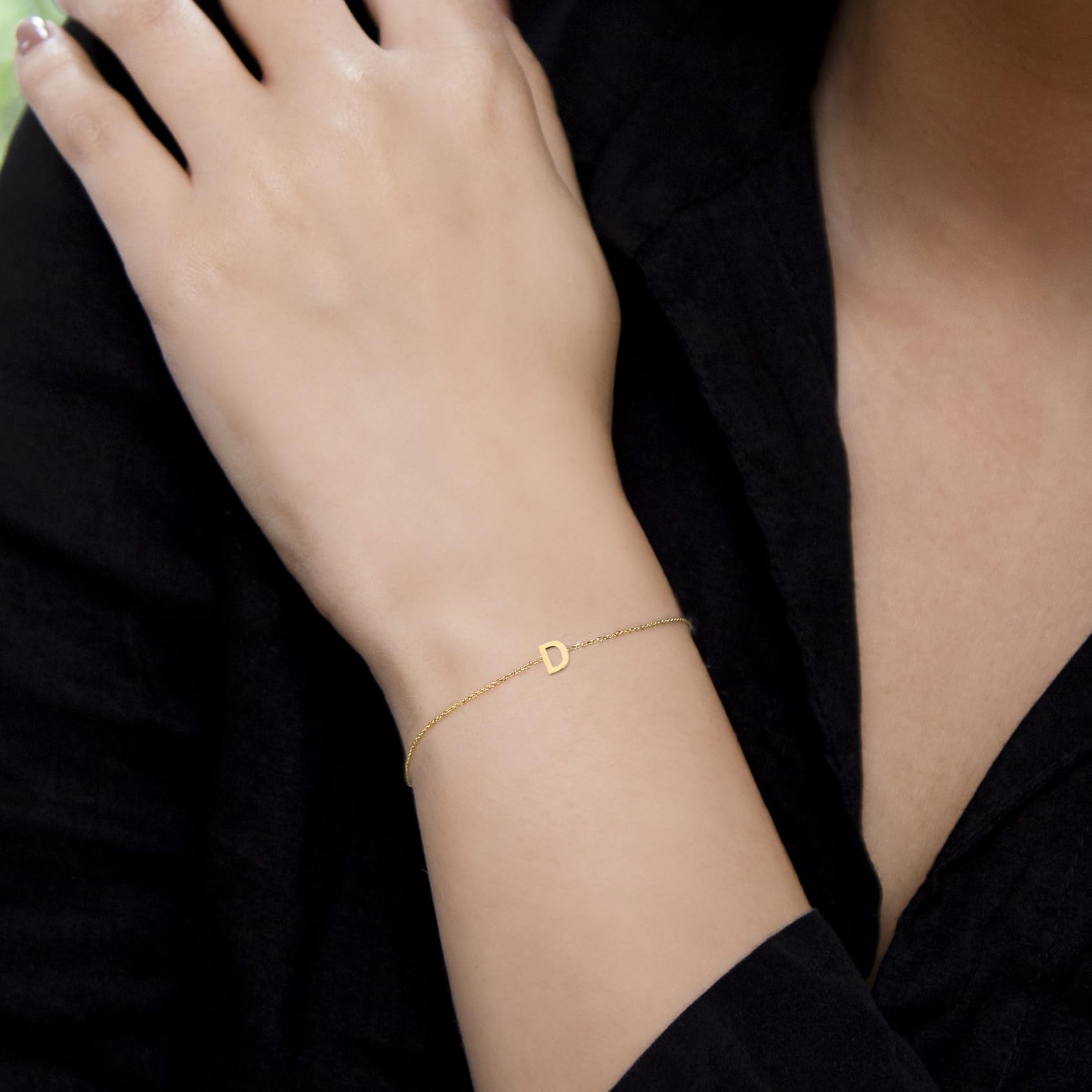 Carissima Bracciale da donna in oro 9 kt, con iniziale, regolabile, 15-18 cm