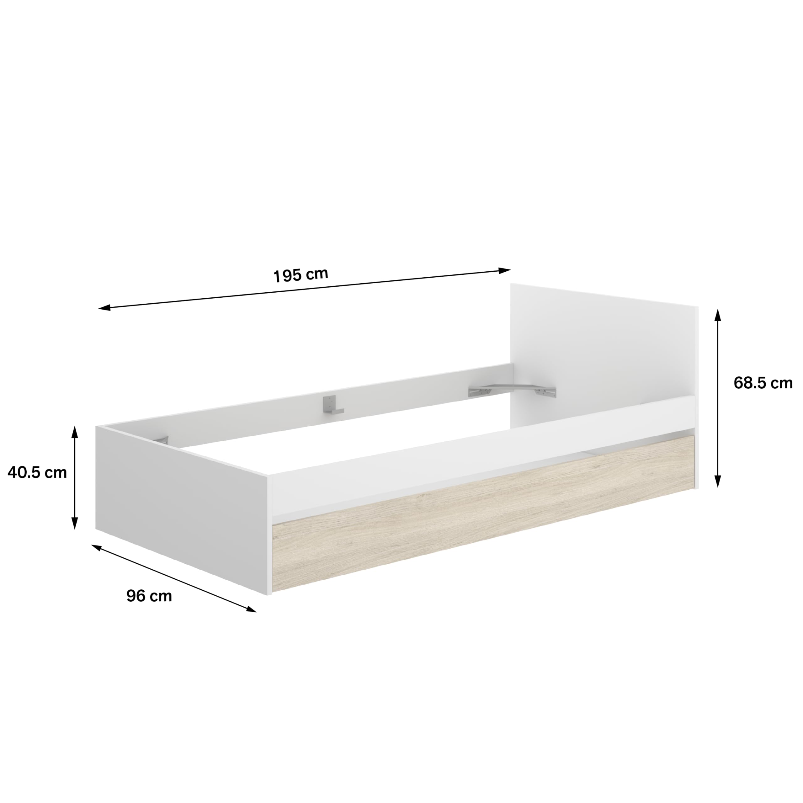 DEKIT Grupo RIMOBEL Top - Cama de 90X190 con Arrastre - Blanco/Natural - 67 x 95,8 x 194,8