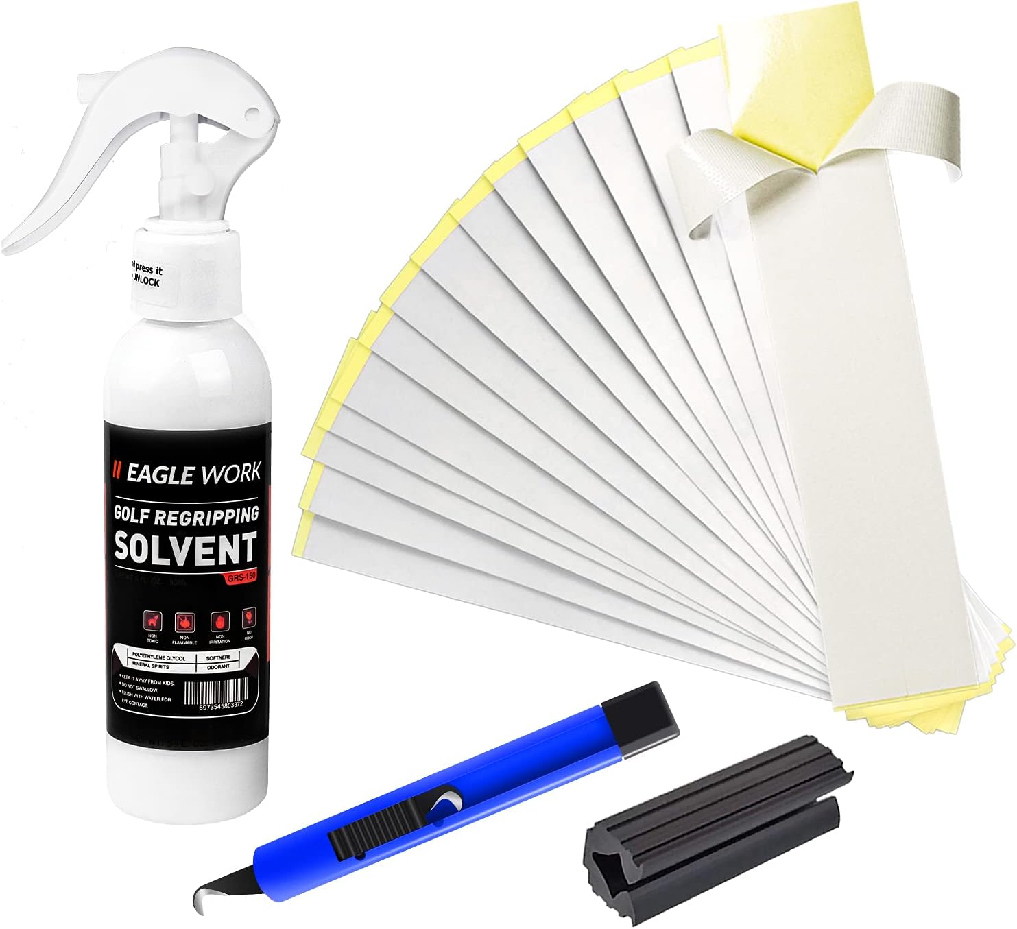Golf Grip Kits for Regripping Golf Clubs, Four Options Available, Including Golf Grip Tape Strips, Grip Solvent, Hook Blade & Rubber Vise Clamp