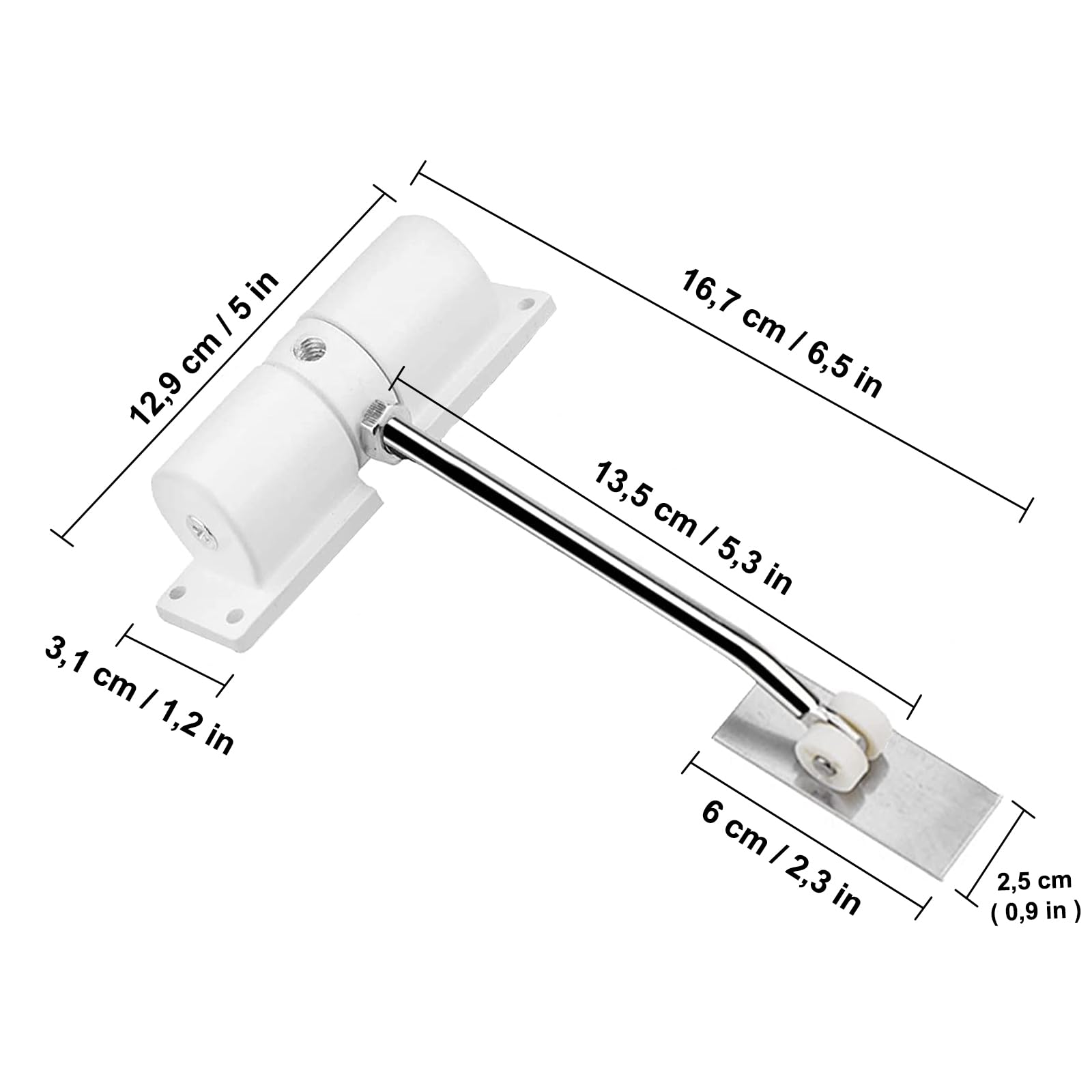 Einstellbar Türschließer, Rebound Automatische Türschließer, Aluminiumlegierung Stangentürschließer, für Schlafzimmer, Büro, Weiß