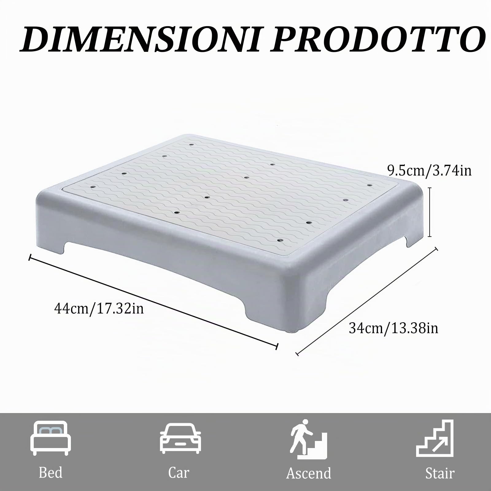 Sgabello Antiscivolo Mezzo Gradino Portatile per Anziani e Disabili, Mezzo Gradino Impilabile Interni Ed Esterni (Grigio)
