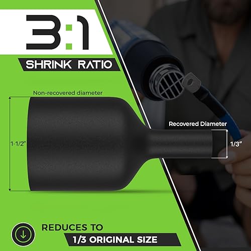 Miniatura 11 de GEARit Tubo termorretráctil de 1/2 pulgada, relación 3:1, forro adhesivo, envoltura retráctil industrial impermeable de grado marino, tubo de doble