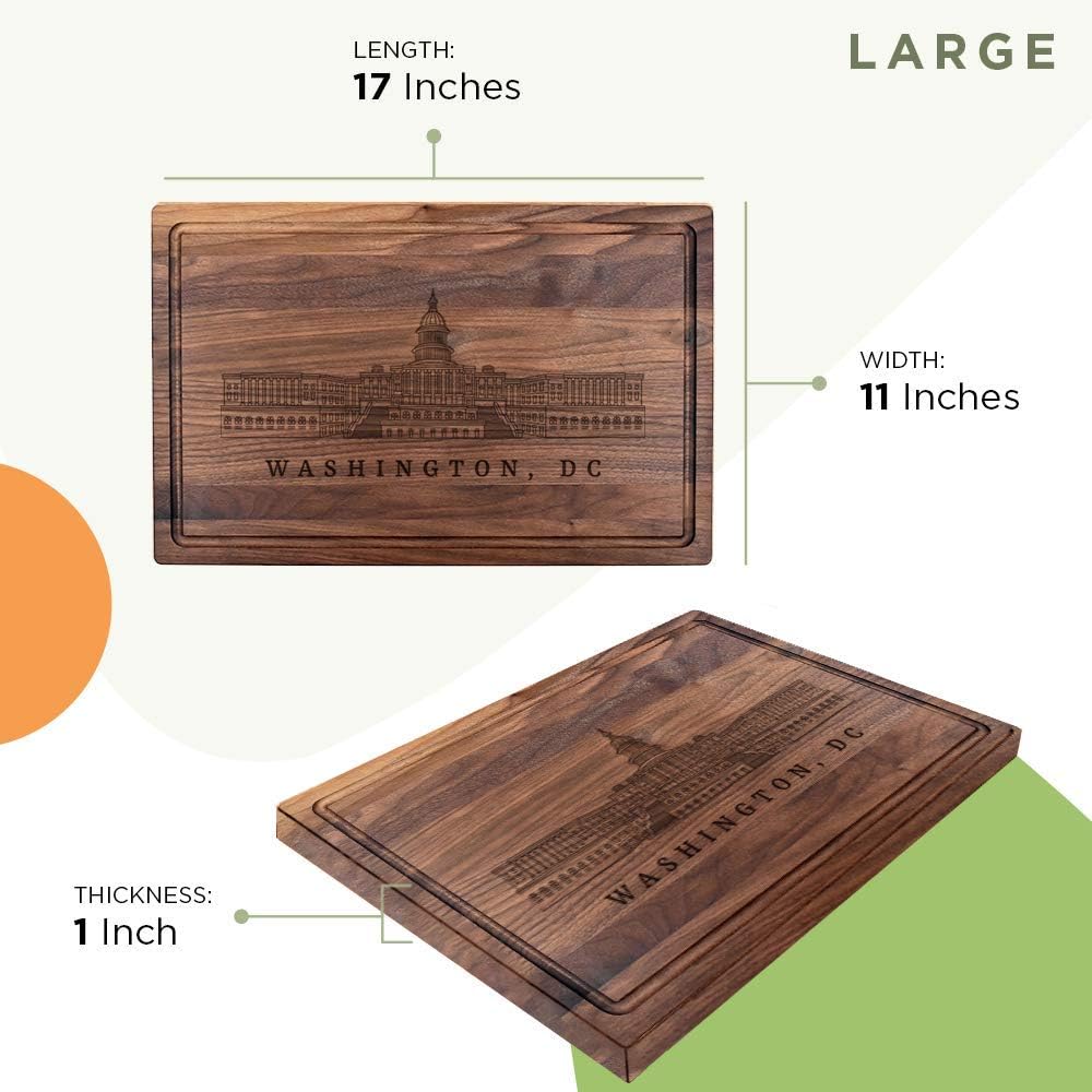 White House DC-Wooden Cutting Board for Kitchen Juice Groove Natural Custom Engraved in USA, Anniversary Birthday Wedding Housewarming, Friendship Appreciation (Walnut 11x17)