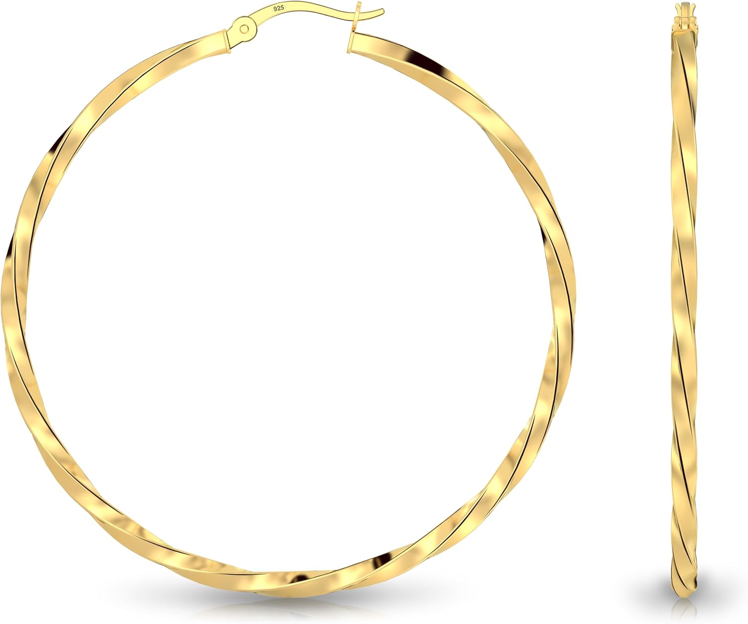Charmsy 925 Sterling Silver Hoop Earrings for Women | 14K Gold-Plated 2 MM Thickness Classic & Twisted Hoops Earring for Women | Size 15/20/25/30/40/50MM