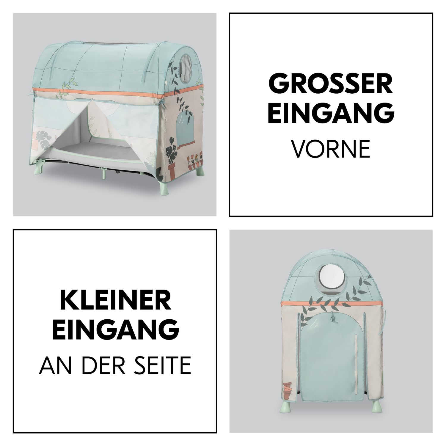 hauck Travel Bed Cover, Plants - Spielzelt Überwurf für Kinderreisebetten mit Einer Liegeflächenbreite von 60 cm - Kompatibel mit Dream N Play Plus, Sleep N Play Go Plus, Play N Relax Center