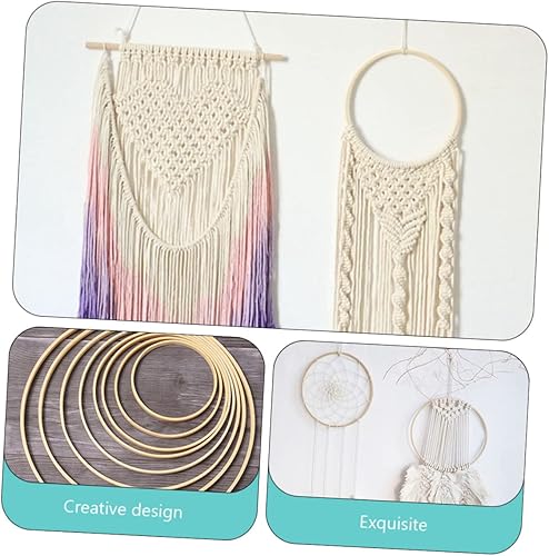 Miniatura 5 de EXCEART Material decorativo Anillo de bambú Anillo de madera Decoración de baloncesto Decoración de Metal Trim Corona Círculo redondo Floral Corona