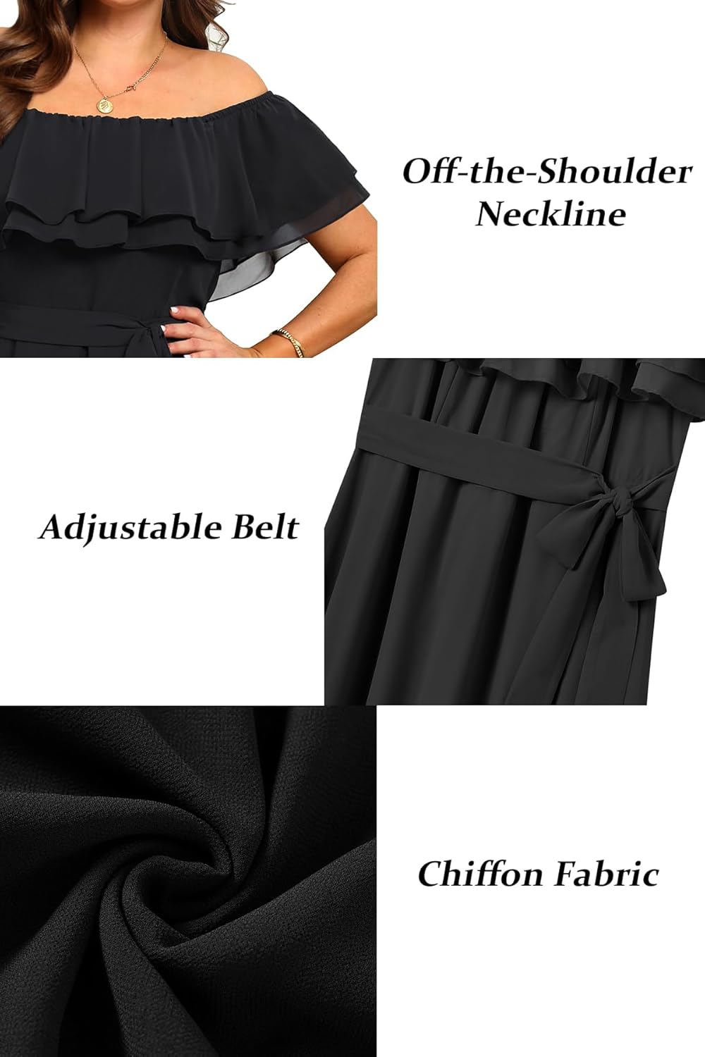 Talisea Plus Size Dresses Wedding Guest - Formal Ruffle Off The Shoulder Cocktail Chiffon A-Line Midi Dress Curvy Women