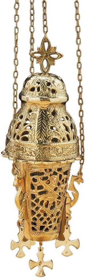 Stratford Chapel Polished Brass Ornate Catholic Church Hanging Incense Burner, 10 Inches