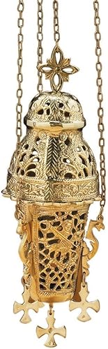 Stratford Chapel Latón pulido adornado iglesia católica colgante quemador de incienso, 10 pulgadas