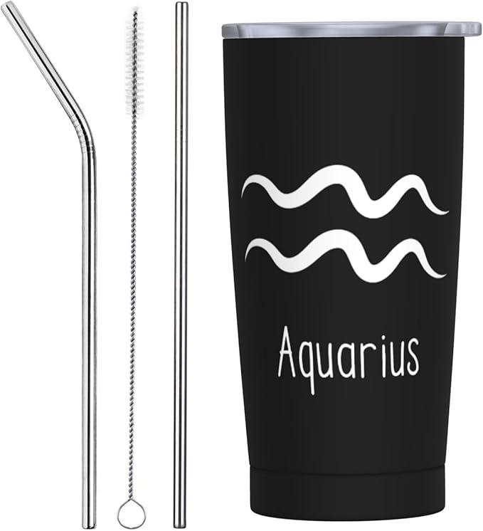 Aquarius Sign Car Cup Coffee Travel Mug Stainless Steel Straw Travel Tumbler Vacuum Insulated Keep Cold