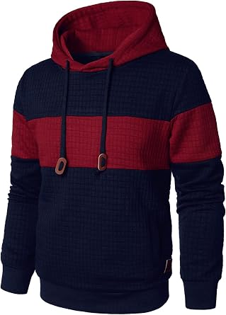 HOOD CREW Men's Patchwork Jacquard Hoodie Long Sleeve Hooded Pullover Colour Block Sweatshirts with Pockets