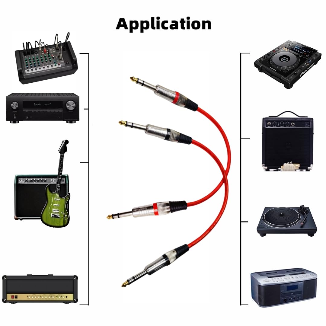 1/4-Zoll-Audiokabel, 30 cm TRS-Kabel für Bass, Keyboard, Mixer, Gitarrenkabel, 2er-Pack TRS-Instrumentenkabel
