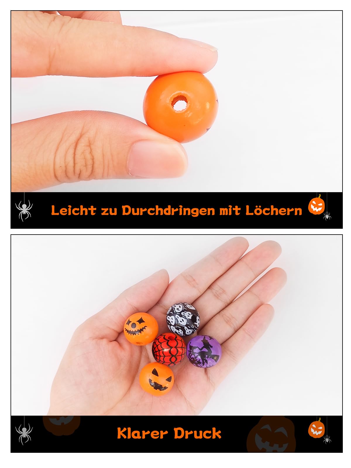 Halloween Holzperlen Set - 60 Bunte Bastelperlen Mit Grusel-Motiven