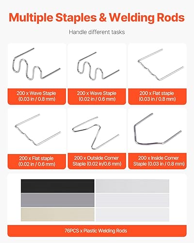Miniatura 4 de VEVOR Kit de soldadura de plástico, pistola de soldadura de plástico de 220 W con 1200 grapas calientes y 76 varillas de soldadura, pistola de