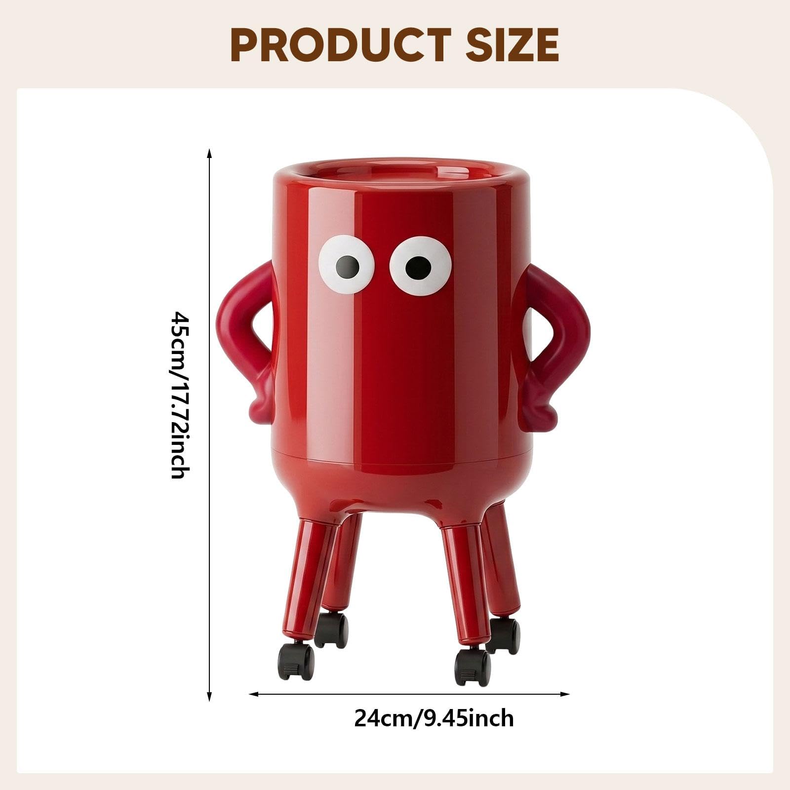 Baoblaze Cestino da Cucina con Ruote, Contenitore per Rifiuti | Design Creativo e alla Moda, Cestino Decorativo per Bagno, Ufficio, Cucina, Appartamento, Rosso