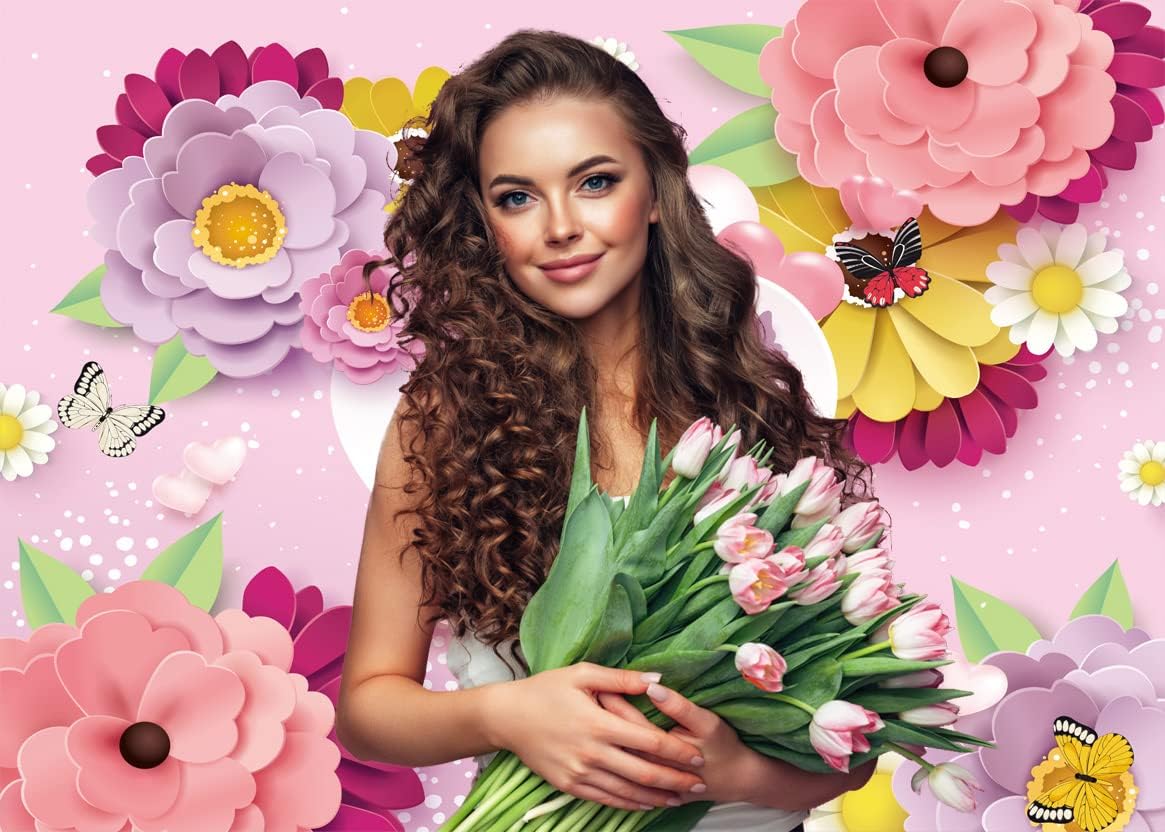 10X8FT Happy Mother's Day Backdrop Pink Flower Background Mother Festival Party Decoration Banner DH-303