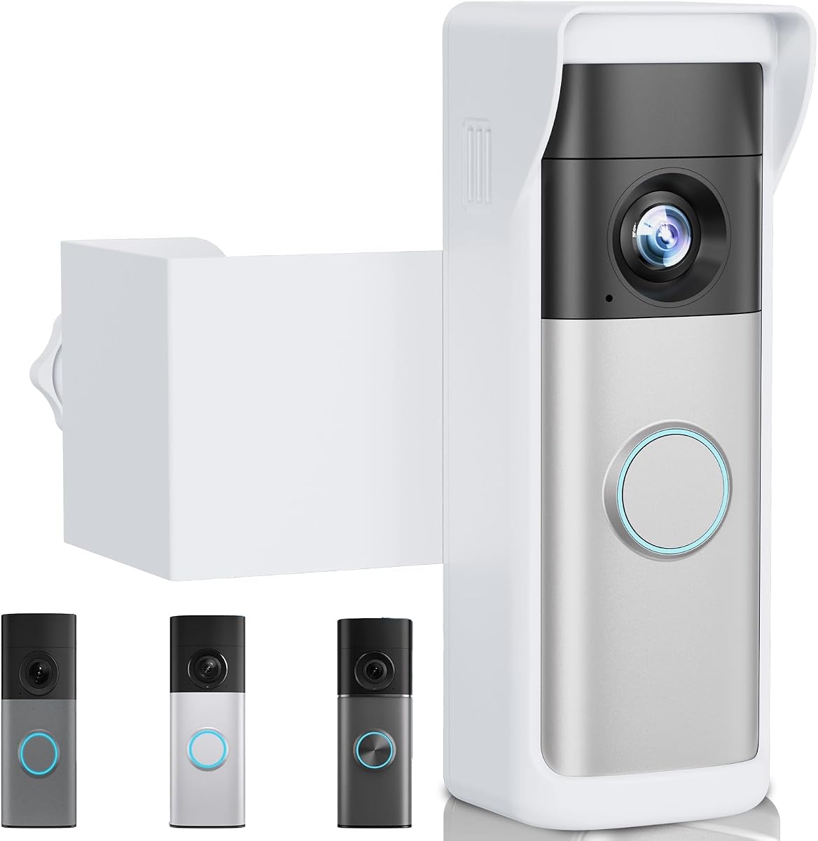 Anti-Theft Doorbell Mount Compatible with Ring Newest 2026 Battery Doorbell/Plus/Pro, No Drill Wireless Video Camera Doorbell Bracket with Rain Cover for Apartment Rental, Not for Security Door(White)