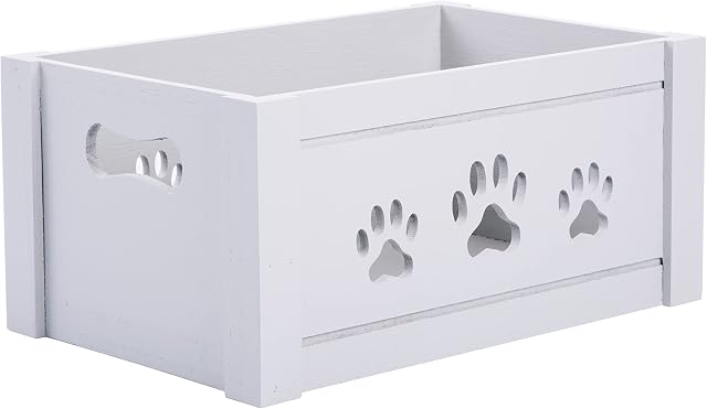 Paw Shaped Cutout Dog Toys Chest Gift Hampers Storage Collection Box Wooden Crates Gift Hampers (Grey, Small)