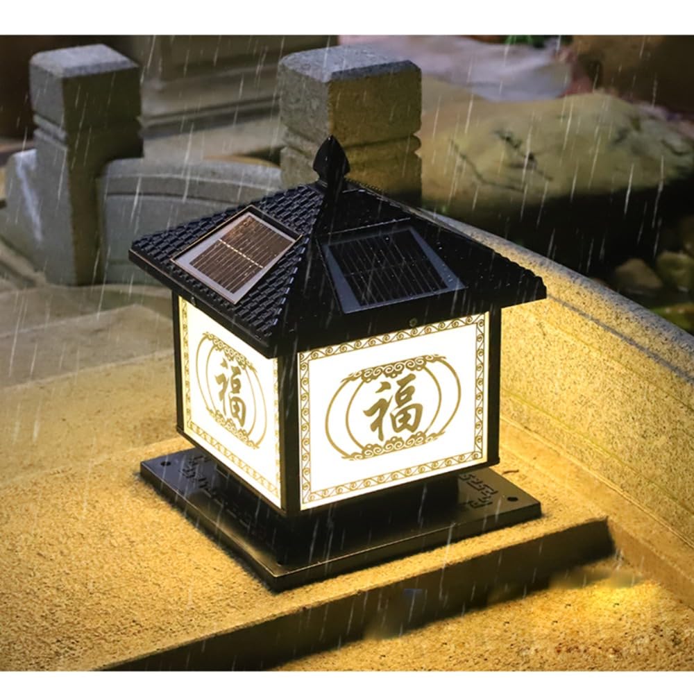 Lámpara de poste solar creativa al aire libre a prueba de agua para moderno para jardín, patio, porche, pared de cierre, casa, villa, luz de poste LED Retro (B Negro D25CM 1PCS)