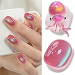 Double Rhythm Jelly Glass Cat Eye Gel Polish with Magnet 15ML Holographic Glitter Shimmer Translucent Sheer Color Magnetic Nail Polish Salon DIY at Home (Pink Teal-MC1267)