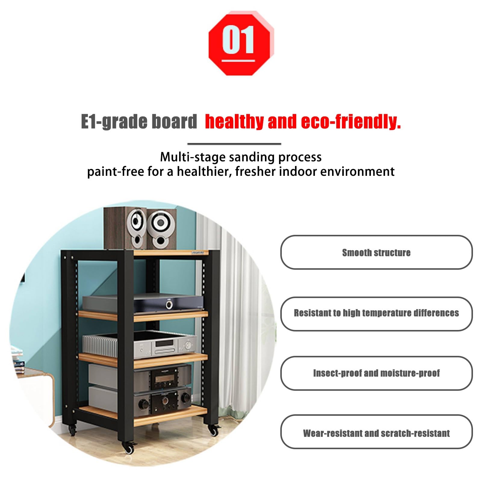 Wieża do Stojaków Audio, Gramofon CD, Odbiornik Stereo, Szafka na Sprzęt AV, Stojaki I Stojaki Stereo z Kółkami, Stojak Stereo do Domu, Biura, Teatru(Brown,3 tier 64cm/25.1in)