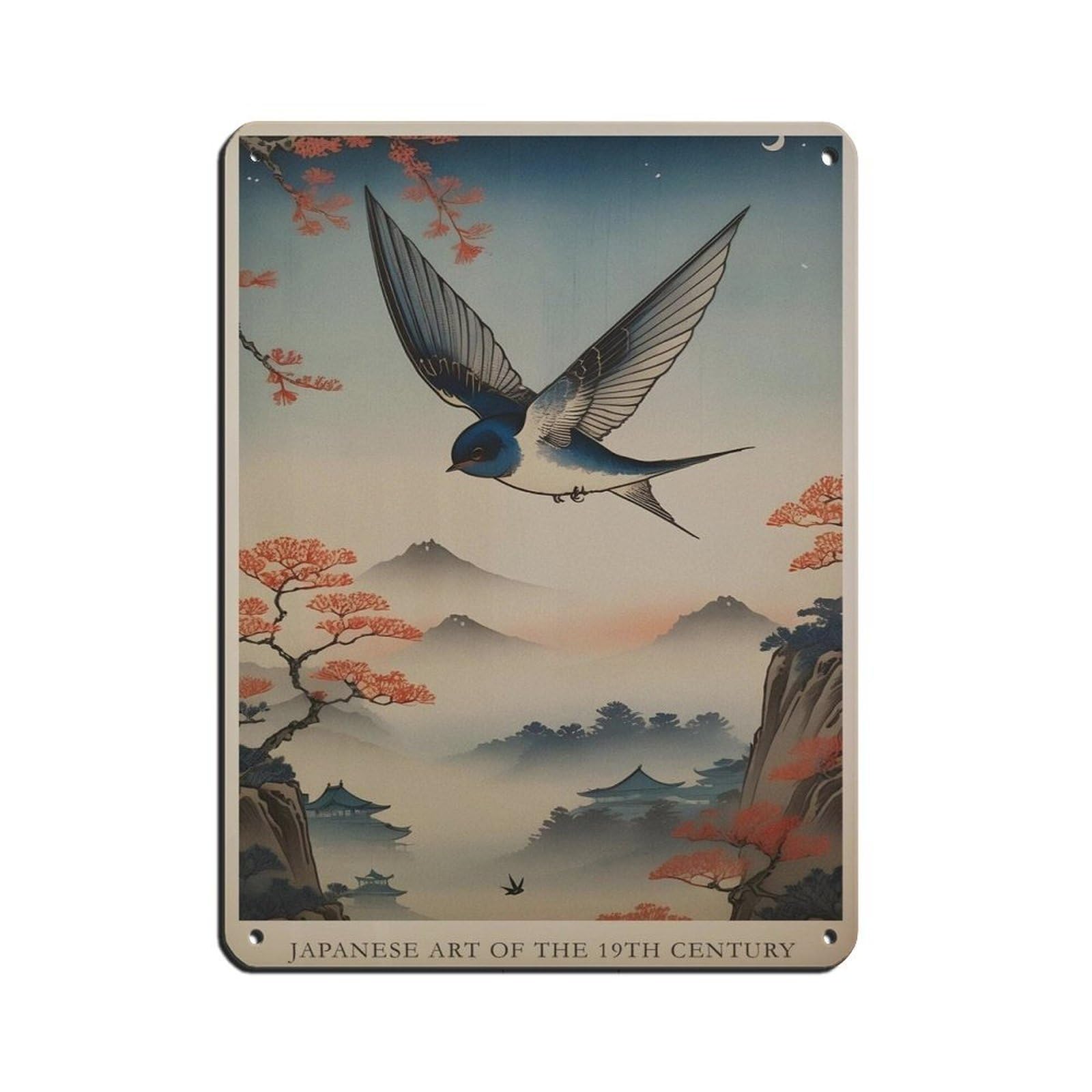 Japanese Swallow, Japanese Poster (2) Retro Poster Metal Tin Sign Chic Art Retro Iron Painting Bar People Cave Cafe Family Garage Poster Wall Decoration 12x16inch(30x40cm)