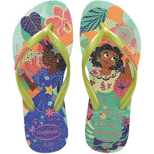 Chinelo Infantil Havaianas Slim Princesas Disney Mirabel Menina (Verde, BR, Criança de 4 a 8 anos, Faixa Numérico, M, 31, 32)