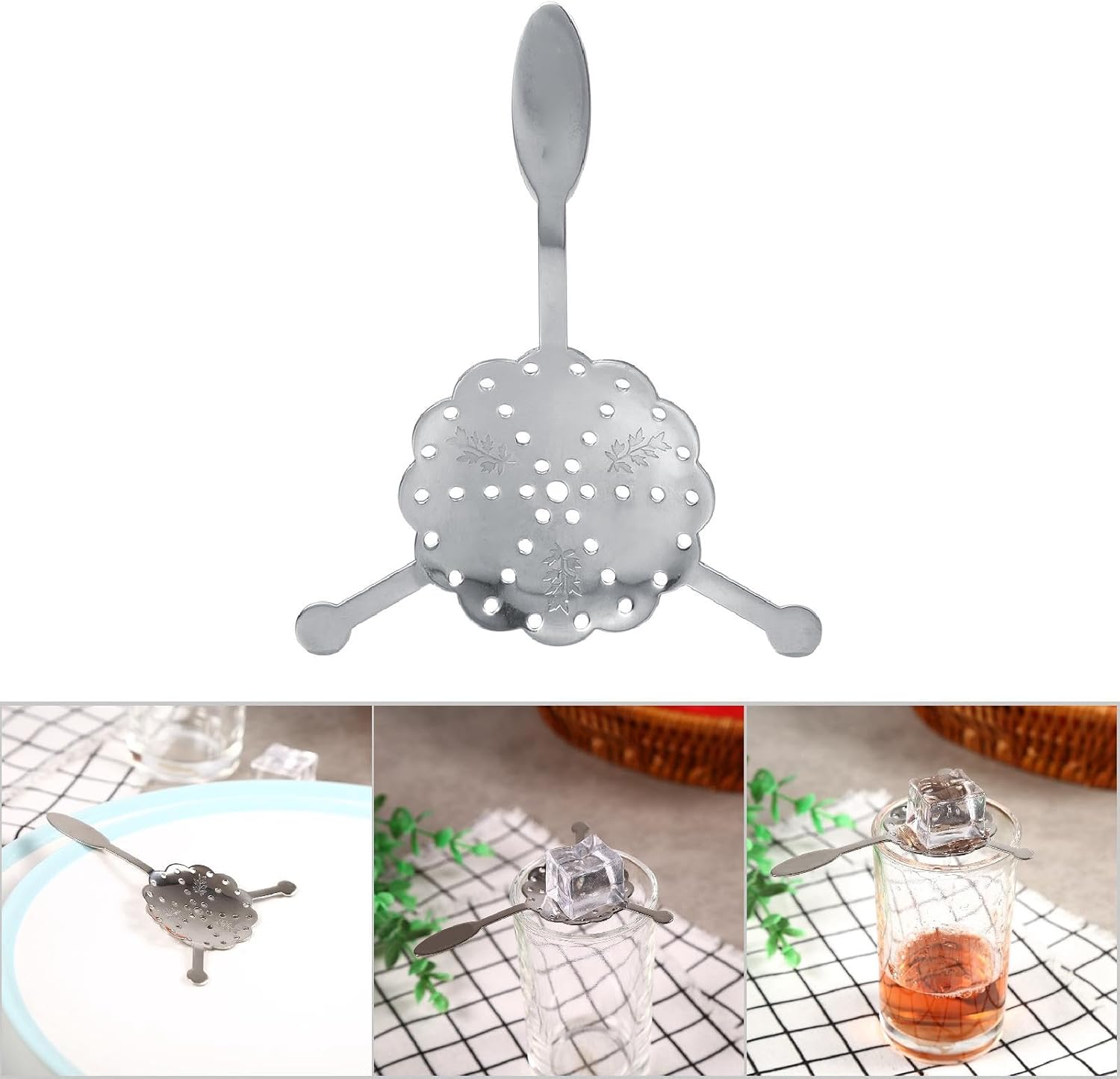 Horoper Wood Spoon 1pc 304 Stainless Steel Unique Design Cocktail Bars Glass Cup Drinking Filter Wormwood Spoon (Plum Absinth Spoon)