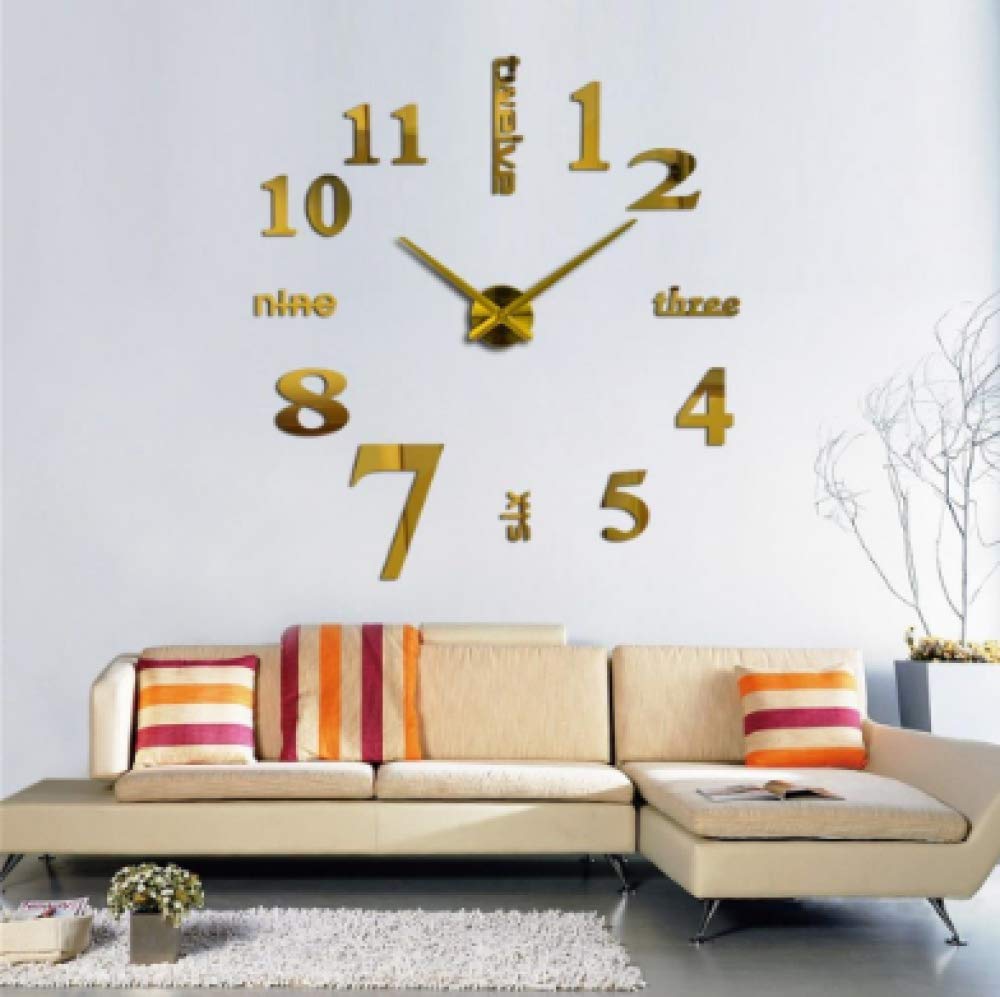 Horloge murale 3D bricolage en acrylique miroir or pour décoration salon