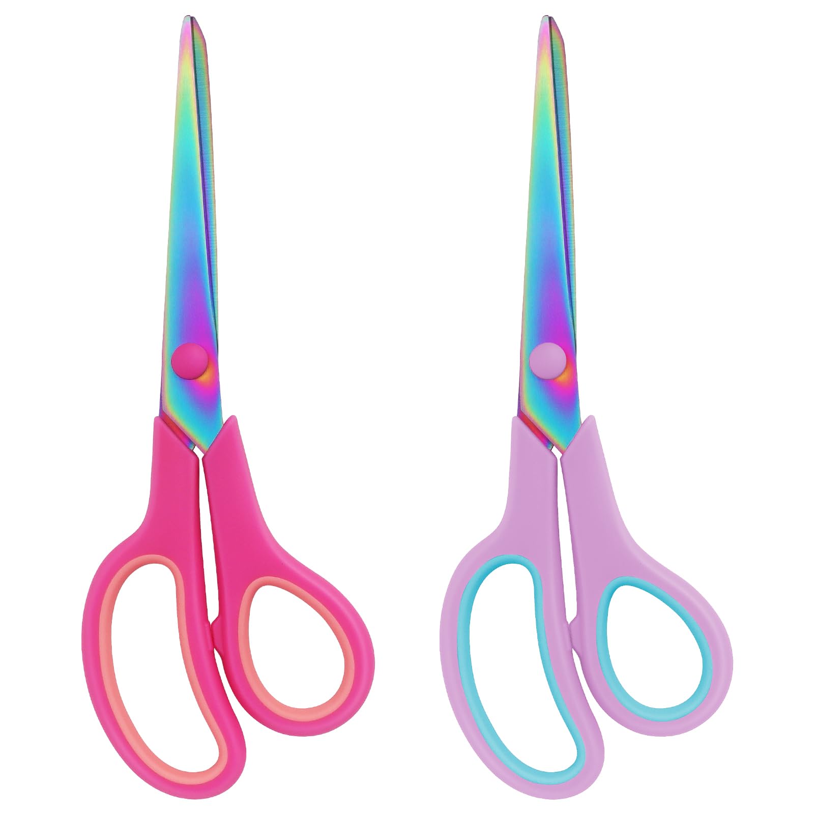 Scissors with Titanium Plated Stainless Steel，Soft Rubber Handles, Suitable for Home, Office, School, Crafting and Sewing,All Purpose，Pink and Purple